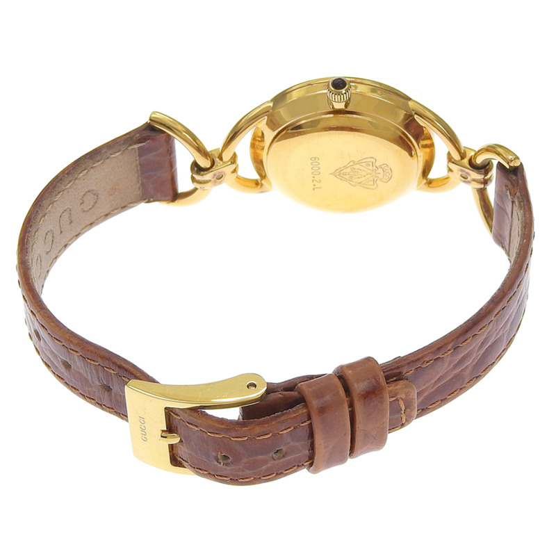 Gucci GUCCI 6000.2.L 鍍金 x 皮革錶帶 石英模擬錶盤 女士腕錶-4