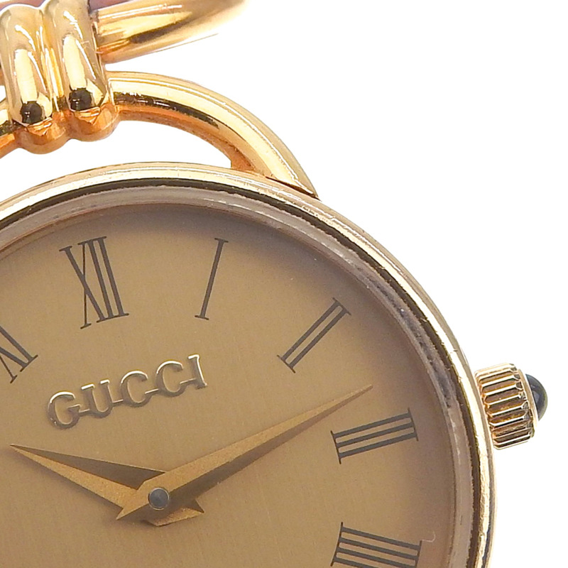 Gucci GUCCI 6000.2.L 鍍金 x 皮革錶帶 石英模擬錶盤 女士腕錶-6