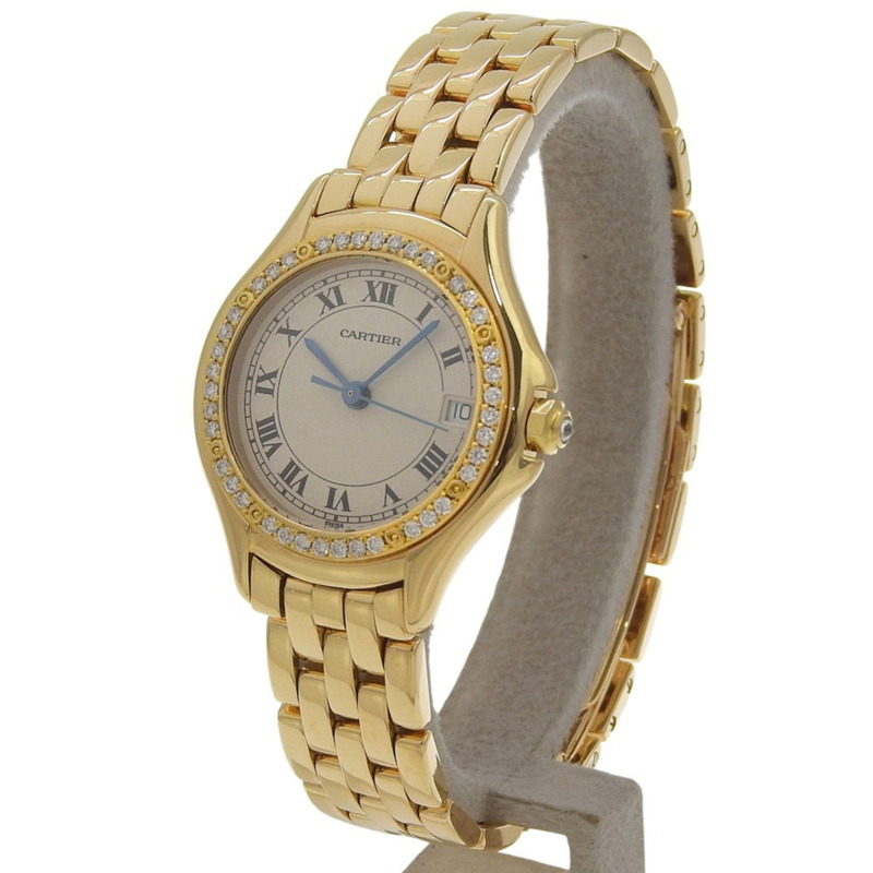 卡地亞 Panthère Cougar WF8001B9 手錶，18K 黃金鑲鑽，石英，模擬，象牙色錶盤，女士手錶。-1