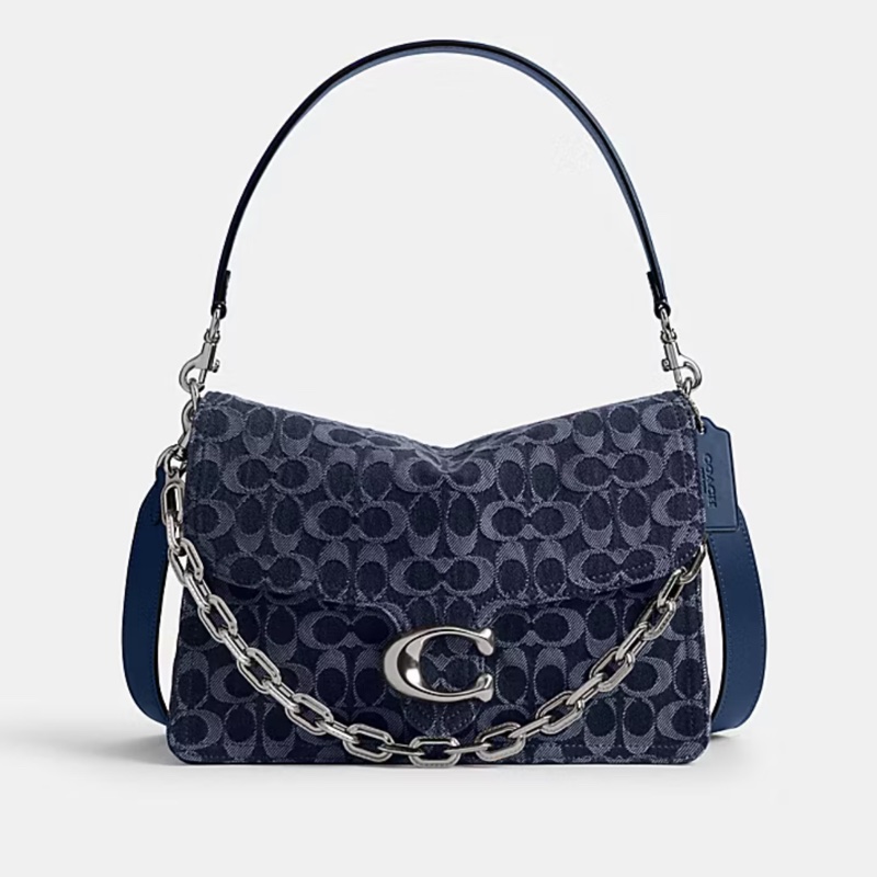 Coach CHAIN TABBY 30 經典 SIGNATURE 丹寧面料鏈條單肩手袋-0