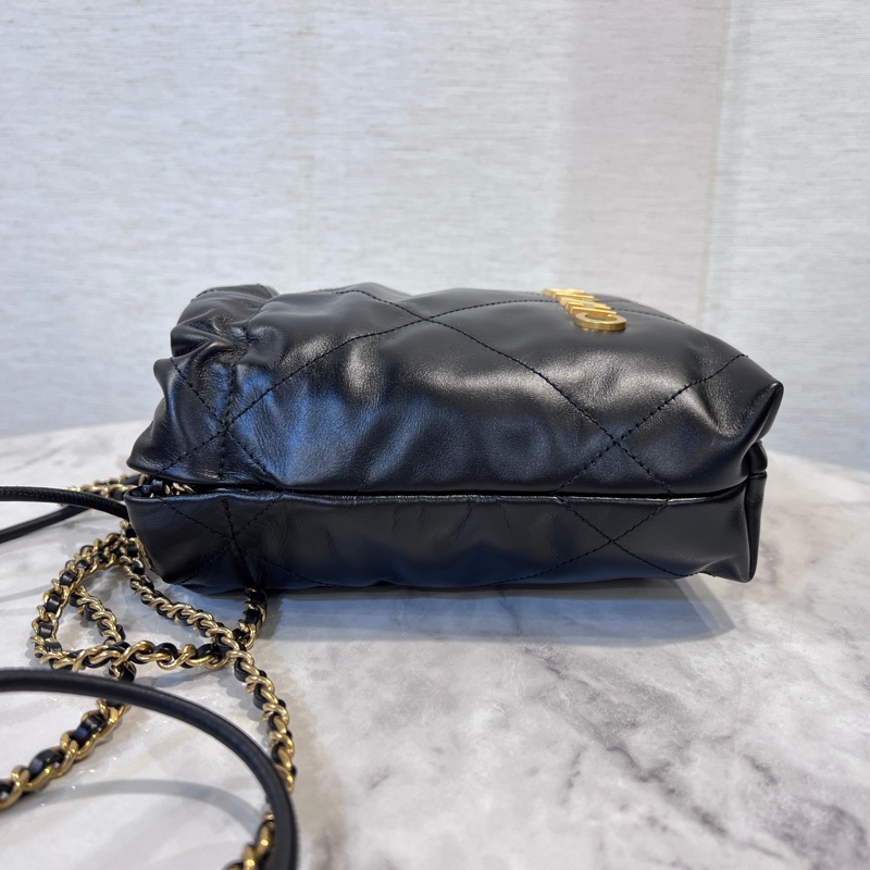 Chanel 黑牛皮霧金釦字母logo金釦大菱格mini22 斜背包-4