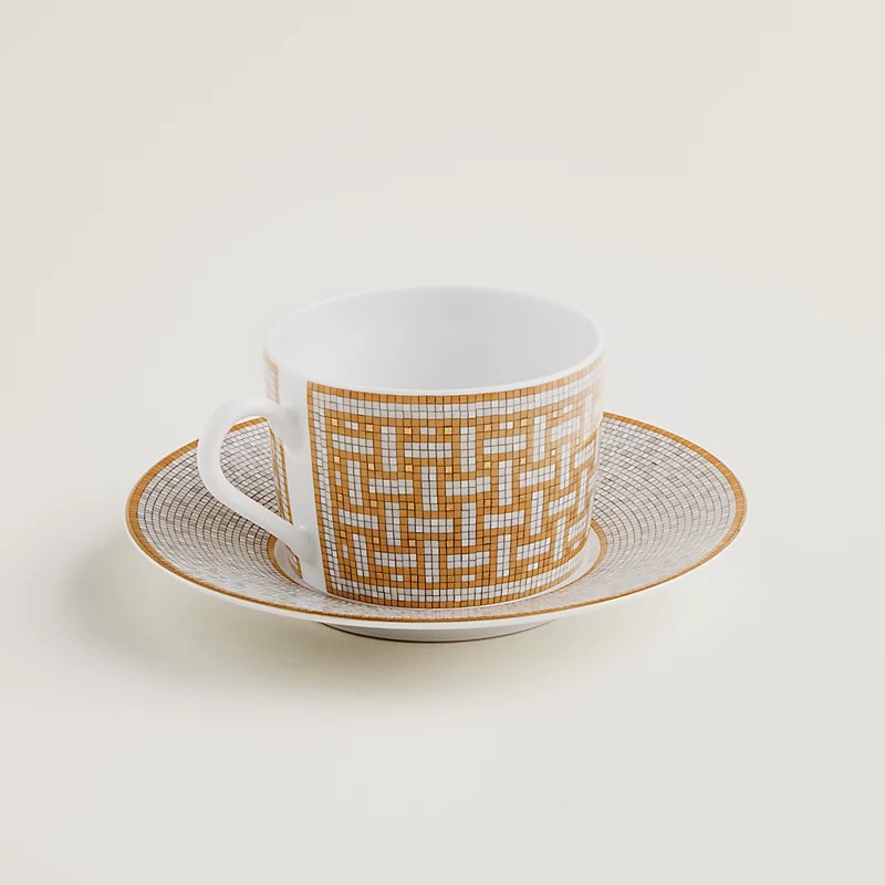 HERMES 愛馬仕 Mosaique au 24 黃金茶杯與茶碟2入組-3
