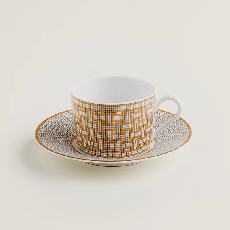 HERMES 愛馬仕 Mosaique au 24 黃金茶杯與茶碟2入組-5