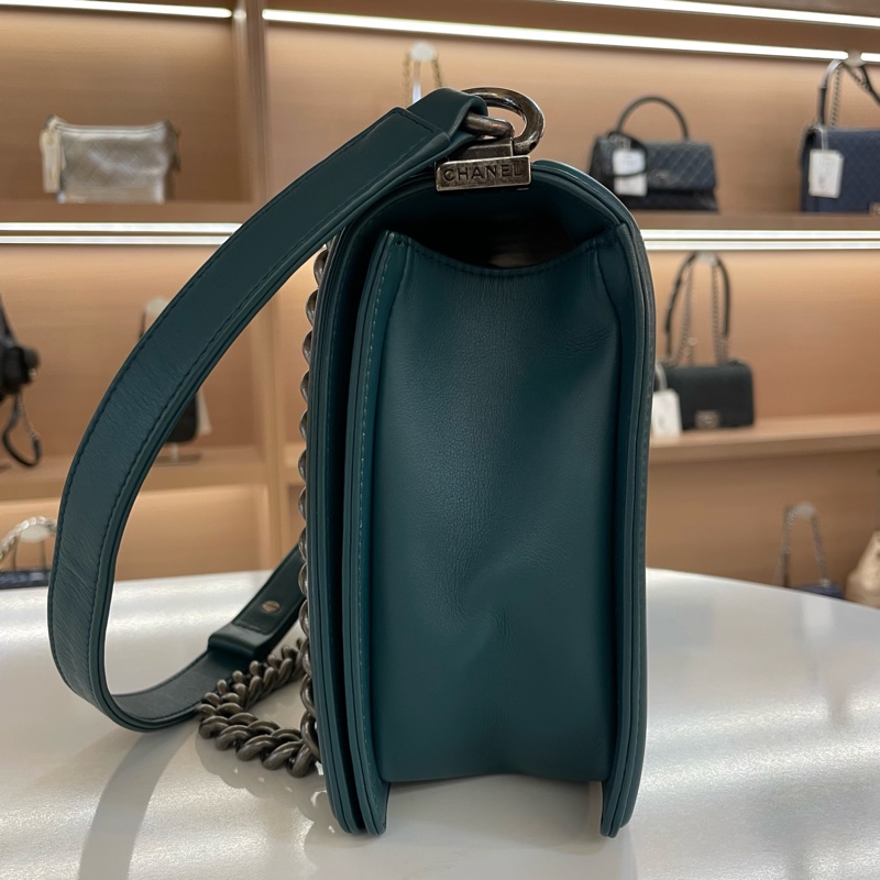 Chanel 香奈儿 湖水蓝 复古银扣 菱格牛皮 Leboy-1