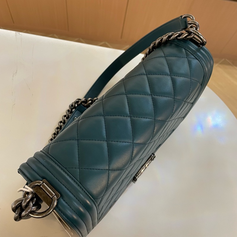 Chanel 香奈儿 湖水蓝 复古银扣 菱格牛皮 Leboy-4