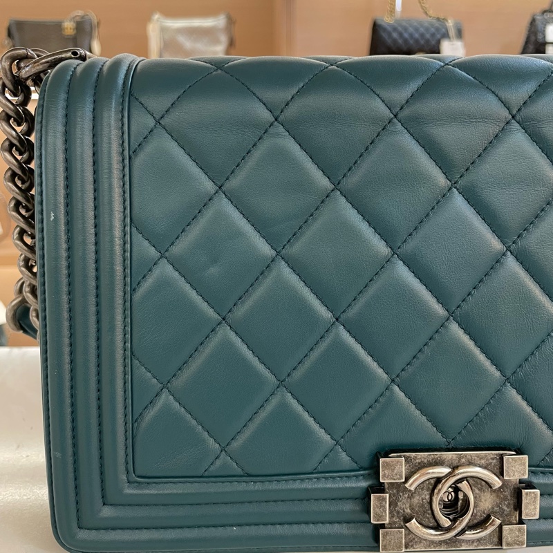 Chanel 香奈儿 湖水蓝 复古银扣 菱格牛皮 Leboy-5