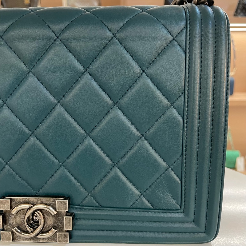Chanel 香奈儿 湖水蓝 复古银扣 菱格牛皮 Leboy-6