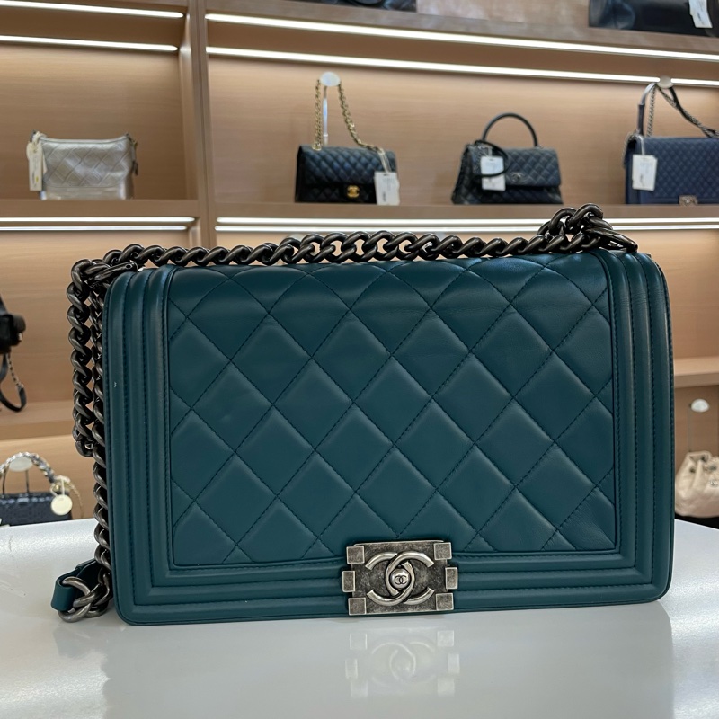 Chanel 香奈儿 湖水蓝 复古银扣 菱格牛皮 Leboy-7