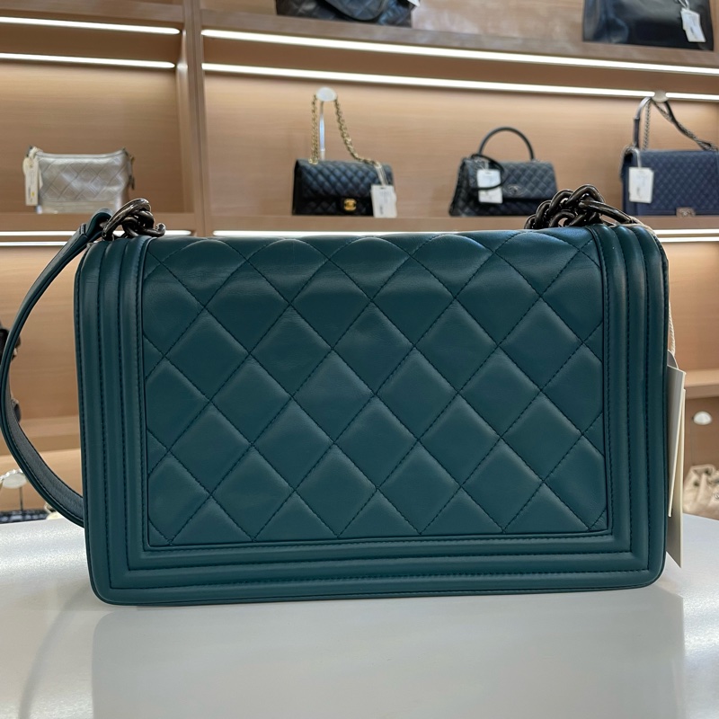 Chanel 香奈儿 湖水蓝 复古银扣 菱格牛皮 Leboy-8