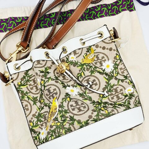 TORY BURCH 雛菊鳥刺繡水桶包