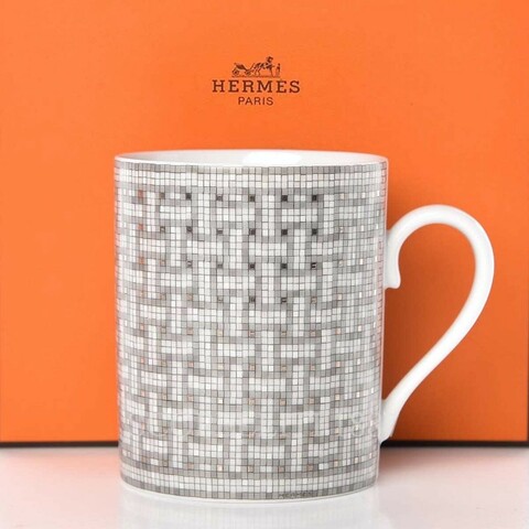 Hermes 愛馬仕 經典款 銀馬賽克馬克杯 原價8330