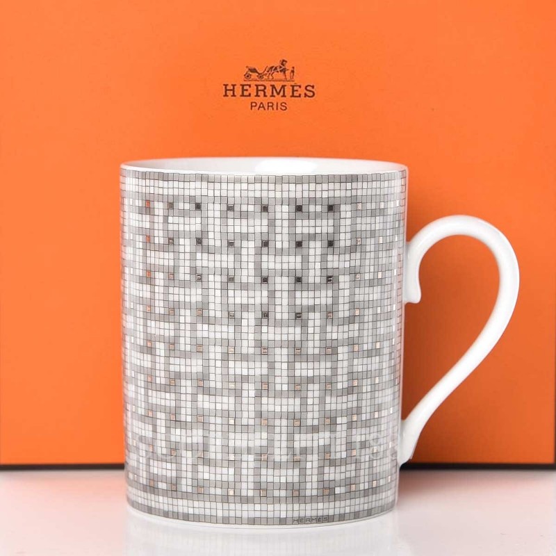 Hermes 愛馬仕 經典款 銀馬賽克馬克杯 原價8330-0