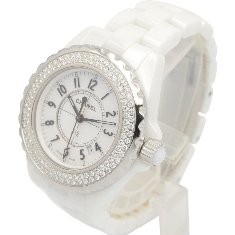 香奈兒 J12 錶圈鑲鑽腕錶，陶瓷錶殼，鑲鑽，女士腕錶，白色，H0967-1