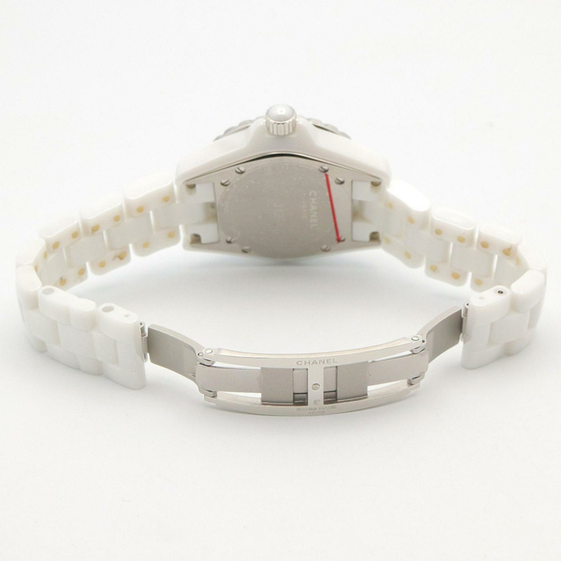 香奈兒 J12 錶圈鑲鑽腕錶，陶瓷錶殼，鑲鑽，女士腕錶，白色，H0967-3