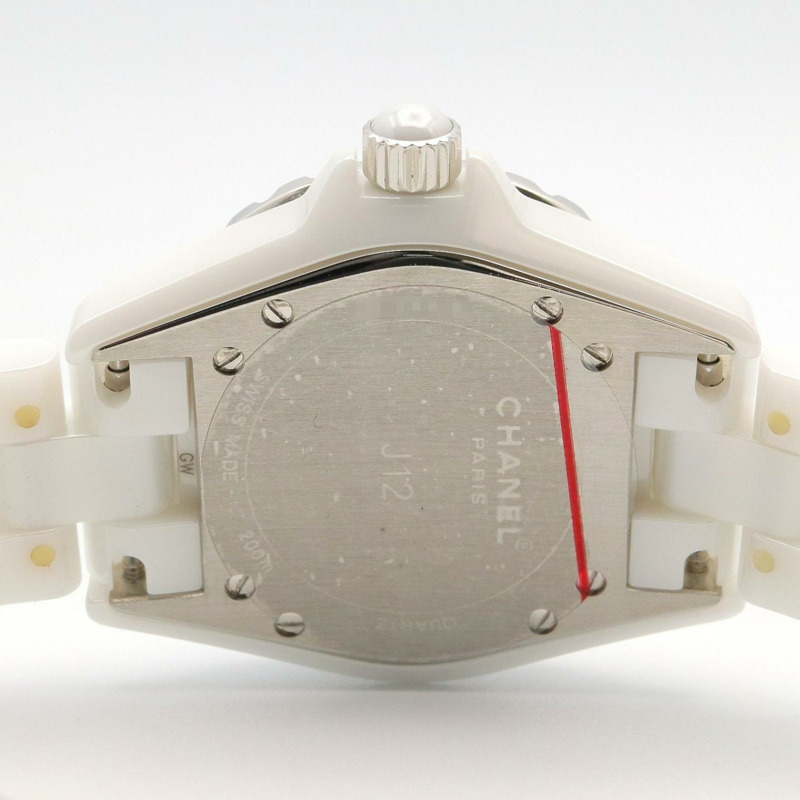 香奈兒 J12 錶圈鑲鑽腕錶，陶瓷錶殼，鑲鑽，女士腕錶，白色，H0967-4