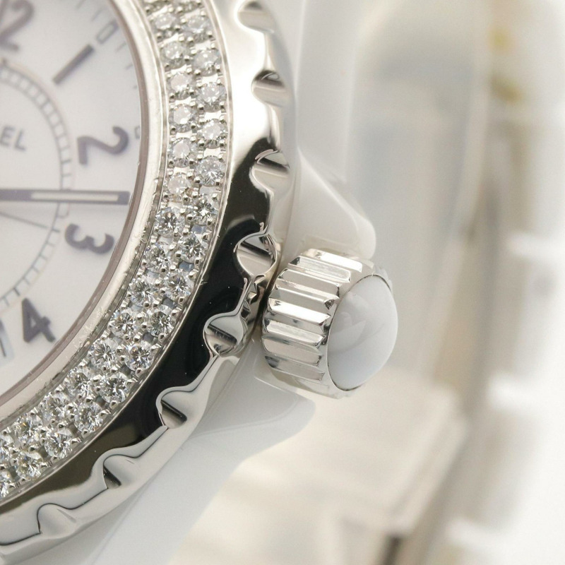 香奈兒 J12 錶圈鑲鑽腕錶，陶瓷錶殼，鑲鑽，女士腕錶，白色，H0967-5