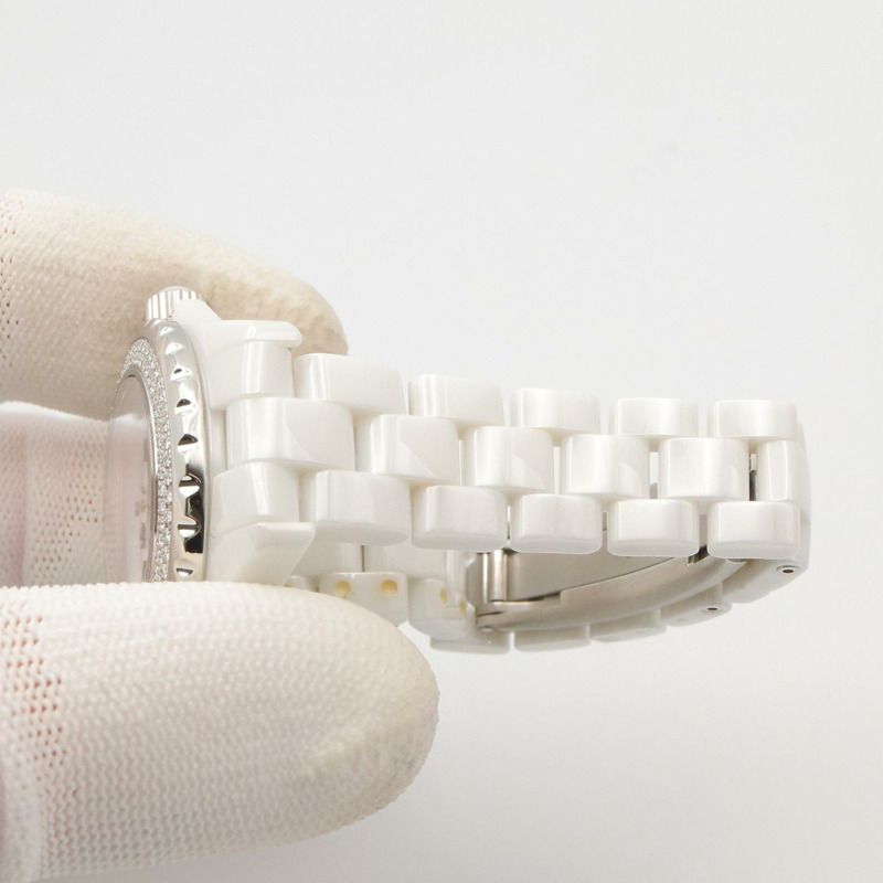 香奈兒 J12 錶圈鑲鑽腕錶，陶瓷錶殼，鑲鑽，女士腕錶，白色，H0967-7