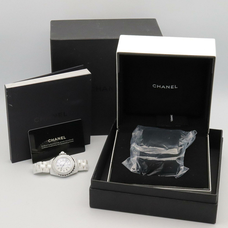 香奈兒 J12 錶圈鑲鑽腕錶，陶瓷錶殼，鑲鑽，女士腕錶，白色，H0967-9