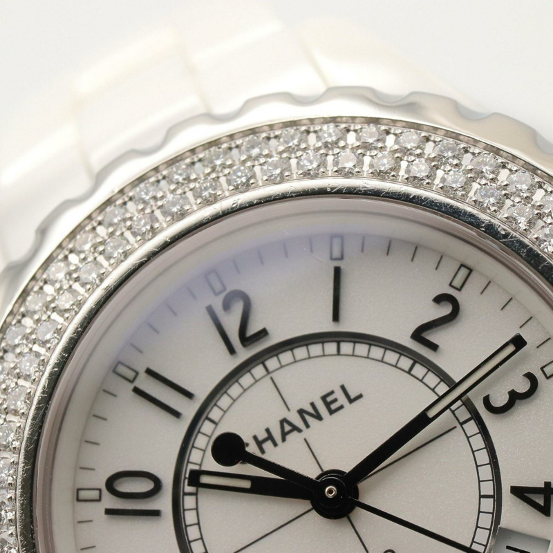 香奈兒 J12 錶圈鑲鑽腕錶，陶瓷錶殼，鑲鑽，女士腕錶，白色，H0967-10