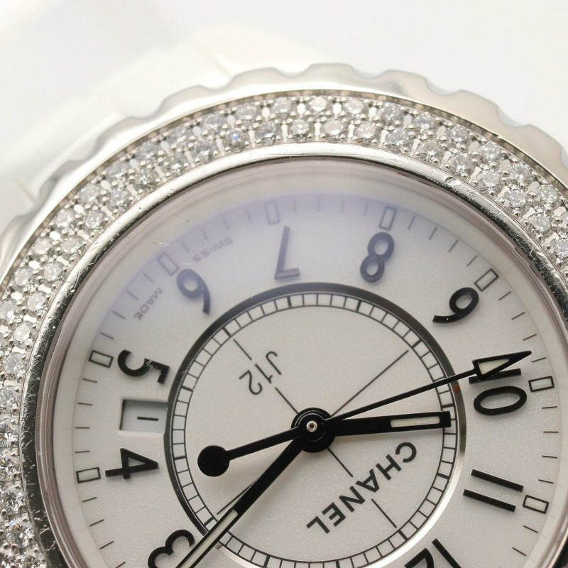 香奈兒 J12 錶圈鑲鑽腕錶，陶瓷錶殼，鑲鑽，女士腕錶，白色，H0967-11