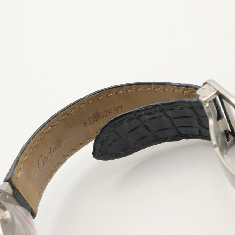 卡地亞 Ballon Bleu 女士腕錶，不鏽鋼錶殼，皮革錶帶，銀色，W69018Z4-14