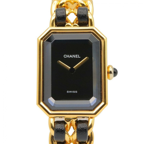 香奈兒 (Chanel) CHANEL Première M 女士腕錶，鍍金 (GP)，皮革錶帶，黑色，H0001