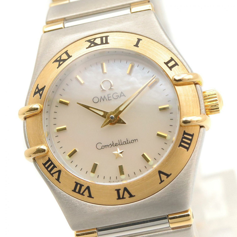 歐米茄星座系列迷你腕錶，18K（黃金）不鏽鋼，女士款，金色錶盤，白色珍珠母貝錶鏡，1362.70-2