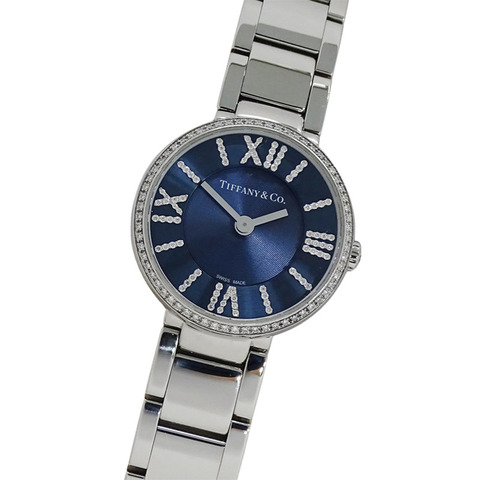 Tiffany & Co.) 女士 Atlas 鑽石石英錶，不鏽鋼 (SS)，銀色/海軍藍，69291651，拋光。