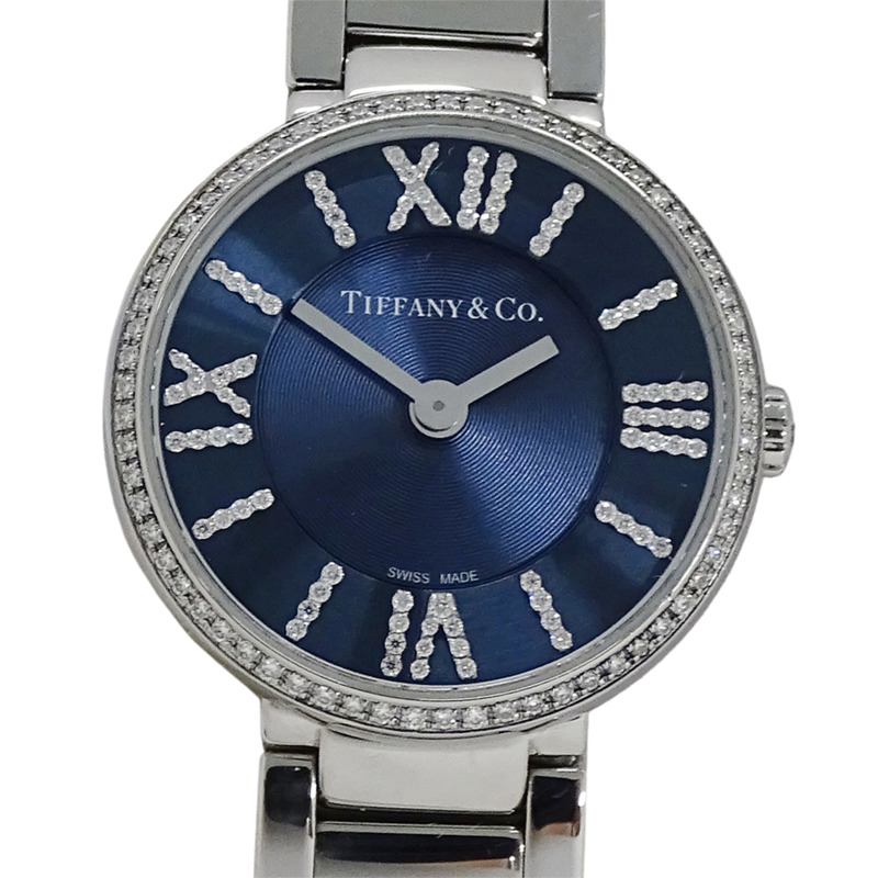 Tiffany & Co.) 女士 Atlas 鑽石石英錶，不鏽鋼 (SS)，銀色/海軍藍，69291651，拋光。-1