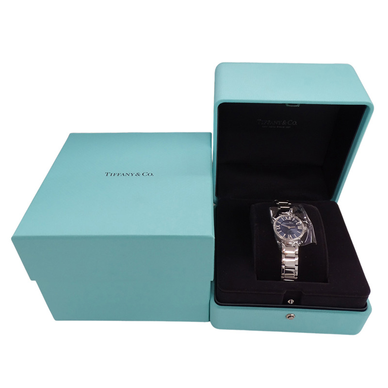 Tiffany & Co.) 女士 Atlas 鑽石石英錶，不鏽鋼 (SS)，銀色/海軍藍，69291651，拋光。-7