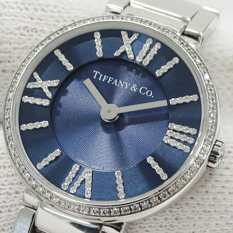 Tiffany & Co.) 女士 Atlas 鑽石石英錶，不鏽鋼 (SS)，銀色/海軍藍，69291651，拋光。-15