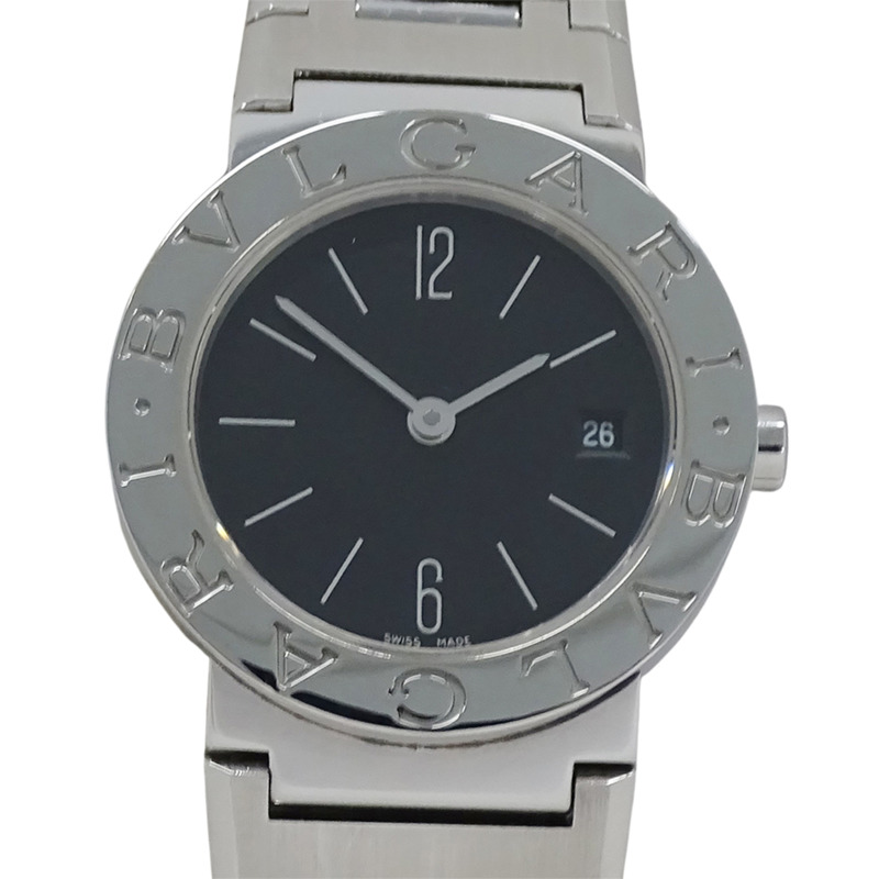 寶格麗 BVLGARI 女士腕錶，品牌：日期石英 (QZ)，不銹鋼 (SS) BB26SS，銀色/黑色，拋光。-1