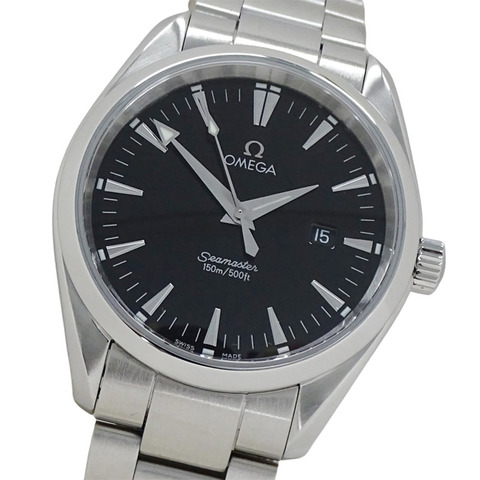 歐米茄海馬系列Aqua Terra 2517.50男士腕錶，品牌名稱，日期顯示，石英機芯，不鏽鋼錶殼，銀/黑色，拋光處理