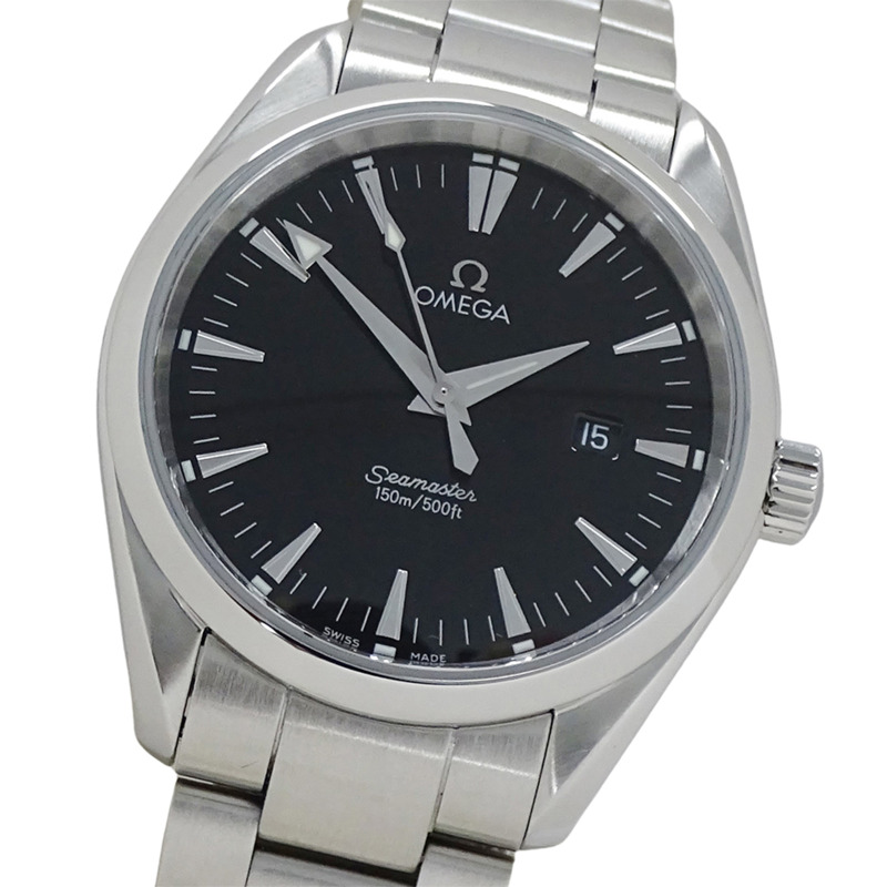 歐米茄海馬系列Aqua Terra 2517.50男士腕錶，品牌名稱，日期顯示，石英機芯，不鏽鋼錶殼，銀/黑色，拋光處理-0