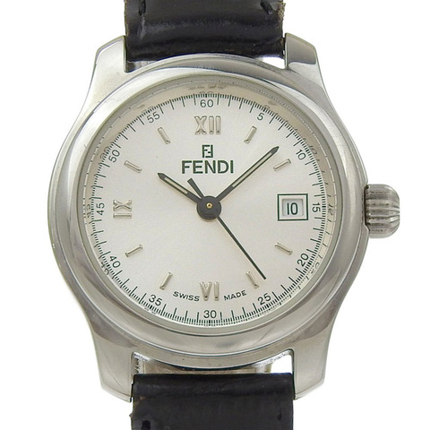 Fendi Olologi 手錶，210L 不鏽鋼 x 皮革錶帶，石英，模擬，銀色錶盤，女士款。