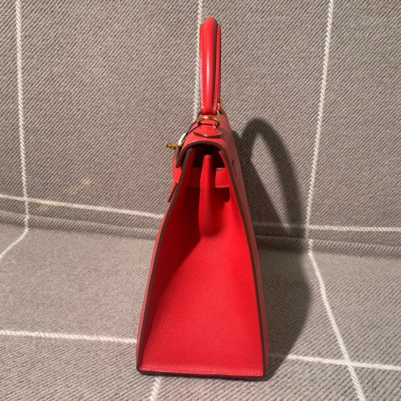 二手Hermes愛馬仕Kelly28紅色epsom皮金扣O刻-3