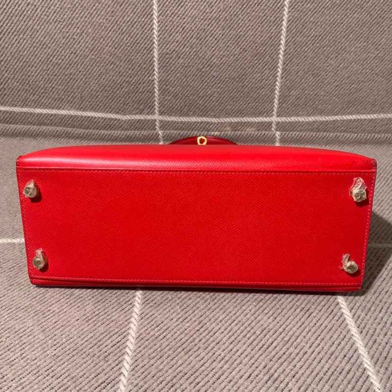 二手Hermes愛馬仕Kelly28紅色epsom皮金扣O刻-4