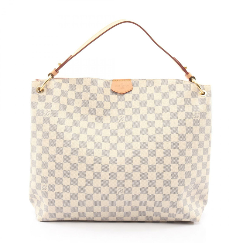 路易威登 Graceful MM 單肩包 N42233 Damier Azur 帆布皮革 白色-0