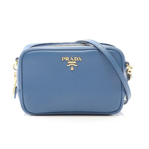 PRADA 斜背手提包，Saffiano 皮革，藍色，二手女款