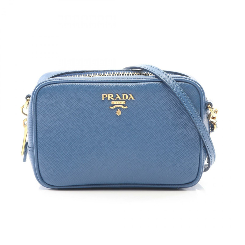 PRADA 斜背手提包，Saffiano 皮革，藍色，二手女款-0