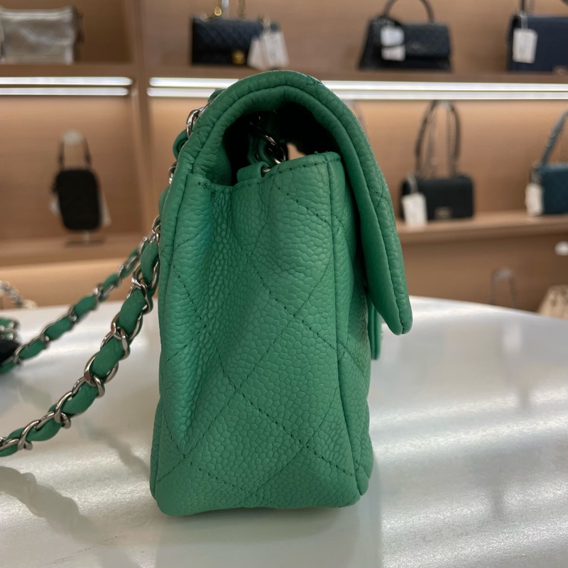 Chanel香奈儿绿银扣荔枝皮CF 小號-1