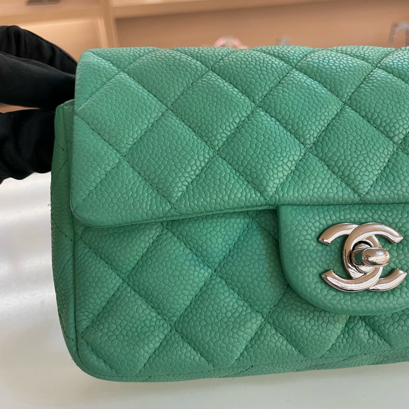 Chanel香奈儿绿银扣荔枝皮CF 小號-3