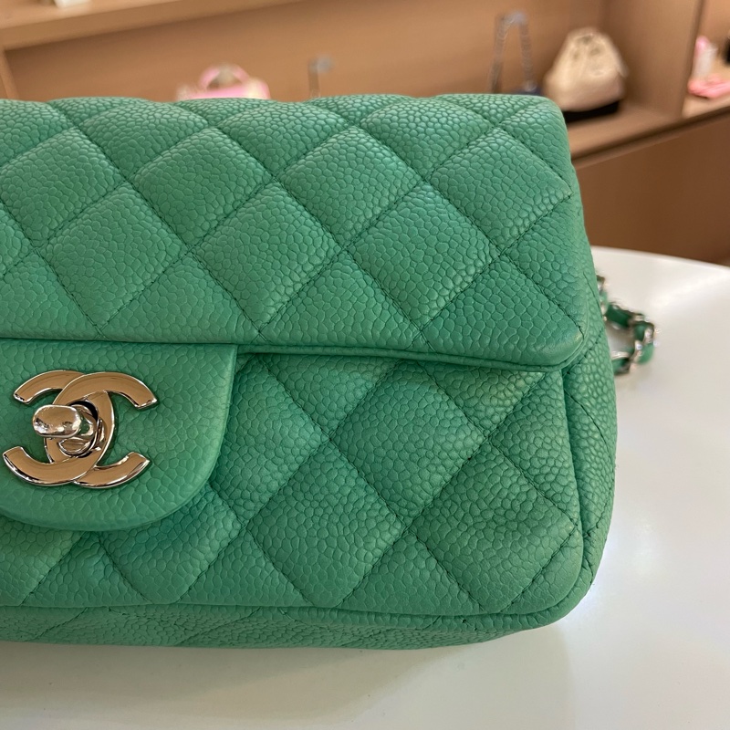 Chanel香奈儿绿银扣荔枝皮CF 小號-4
