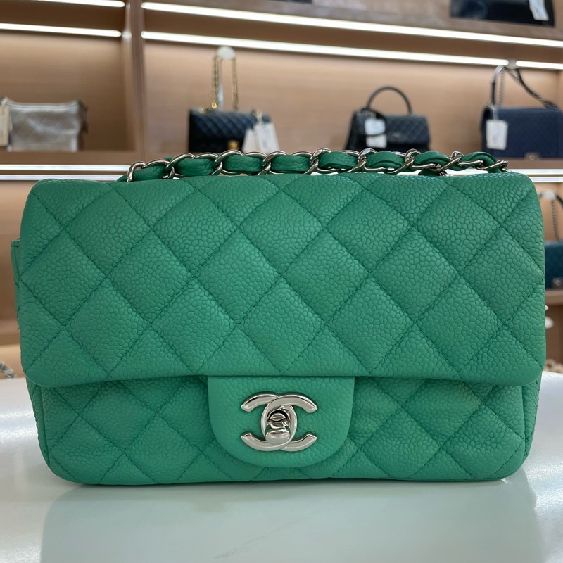 Chanel香奈儿绿银扣荔枝皮CF 小號-7