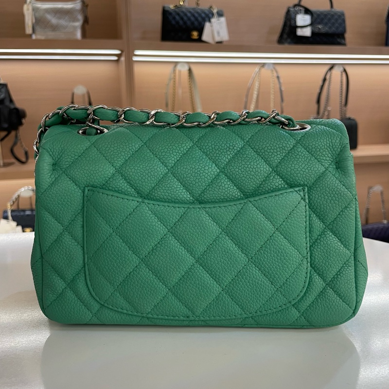 Chanel香奈儿绿银扣荔枝皮CF 小號-8