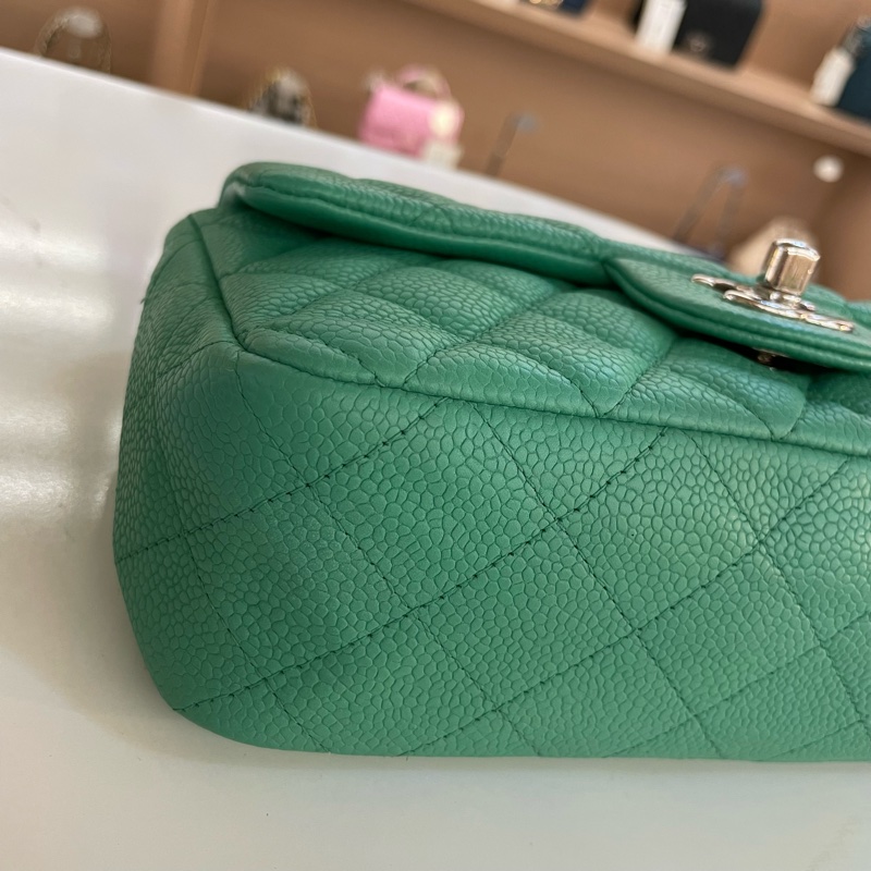 Chanel香奈儿绿银扣荔枝皮CF 小號-10