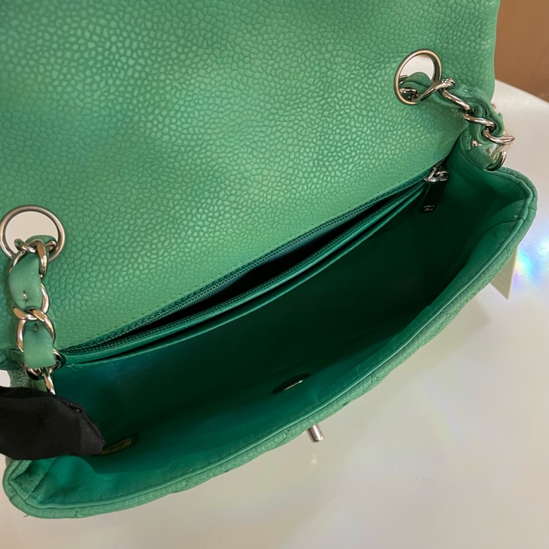 Chanel香奈儿绿银扣荔枝皮CF 小號-12