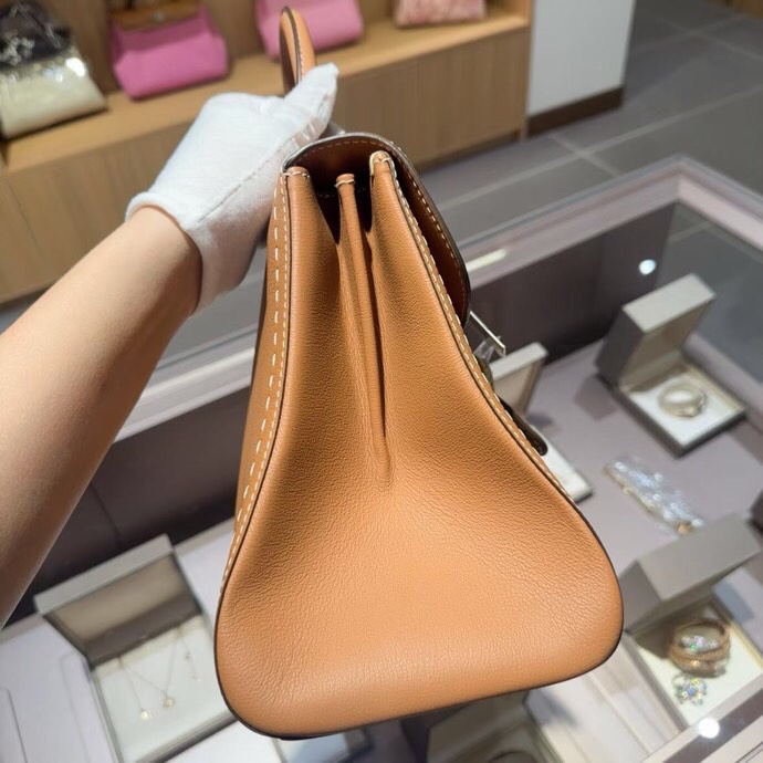 Delvaux 德爾沃brilliant中號金棕色外縫走白線-3