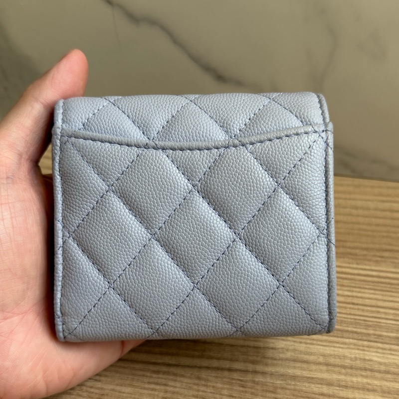 CHANEL 荔枝皮三折夾 灰紫色-1