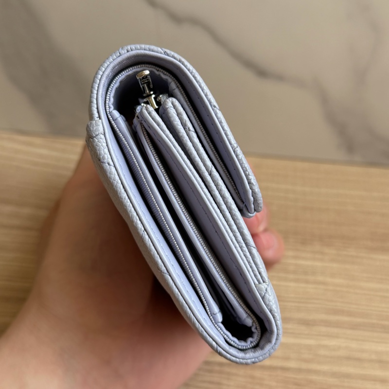 CHANEL 荔枝皮三折夾 灰紫色-2